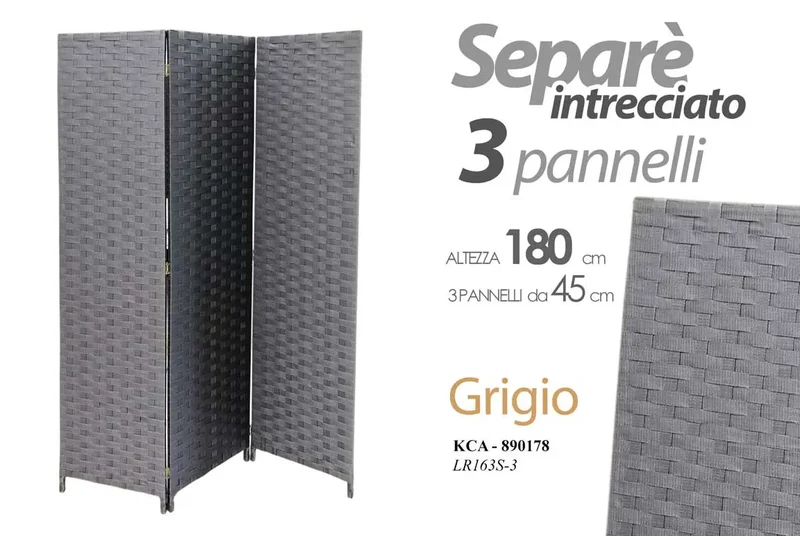 Separé intrecciato grigio 3 pannelli 168x180 cm