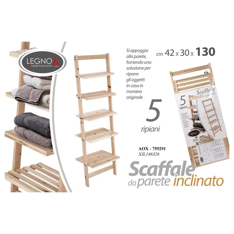 Scaffale parete inclinato 5 ripiani cm 42x30x130 h