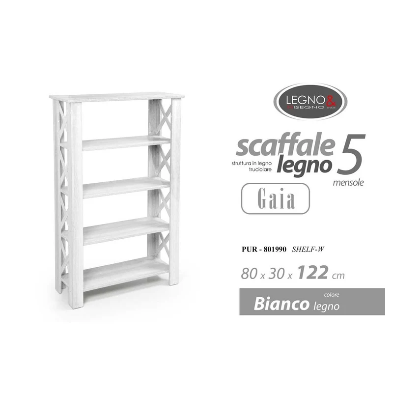 Scaffale 4 ripiani bianco cm 80x30x122 h