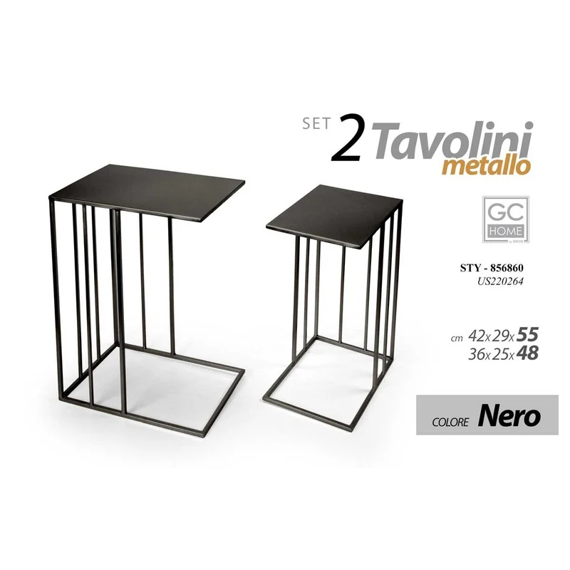 Set 2 tavolini ferro nero h 55/h 48 cm