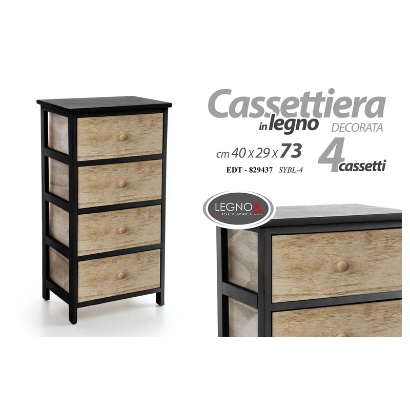 Mobile 4 cassetti nero 40x29x73 cm
