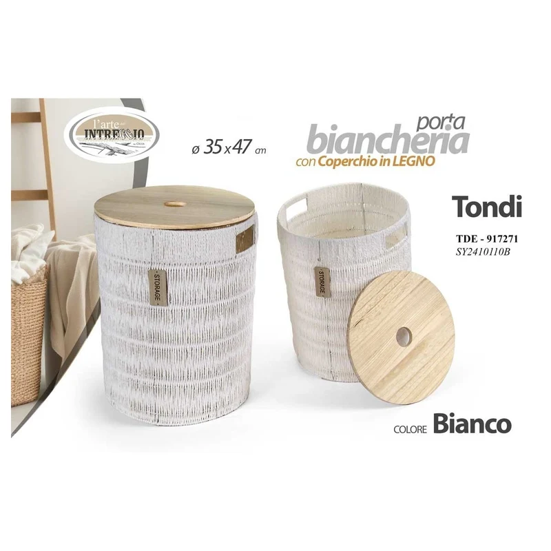 Cesta tonda bianca con coperchio ø35x47 cm