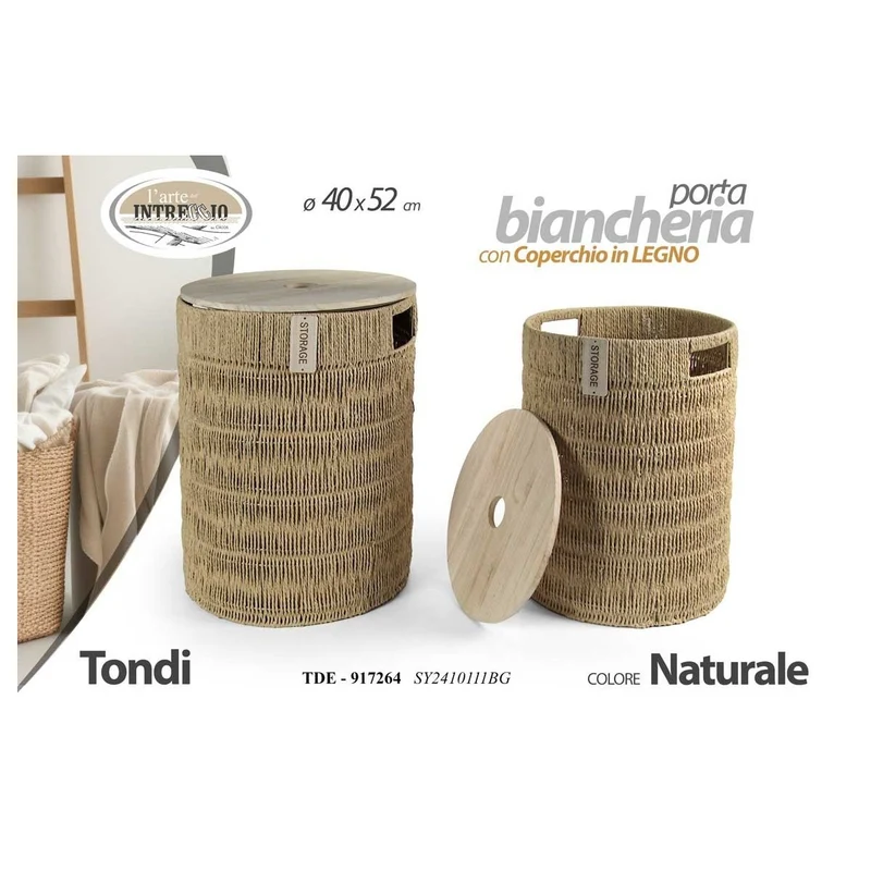 Cesta tonda beige con coperchio ø40x52 cm