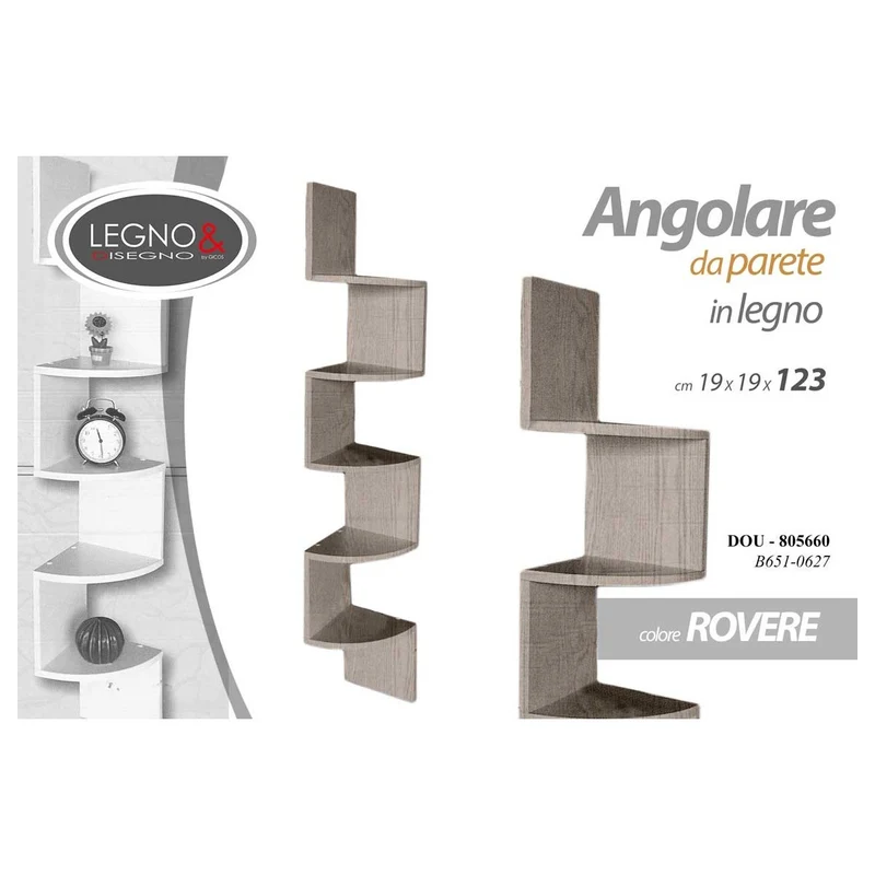Angolare rovere 4 ripiani cm 19x19x123 h