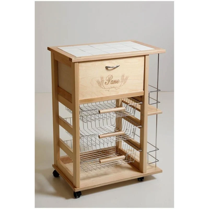 Carrello portapane e portabottiglie naturale