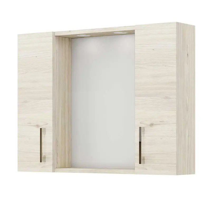 Specchiera contenitore 2 ante con 2 LED 77x17x60 cm rovere ghiaccio