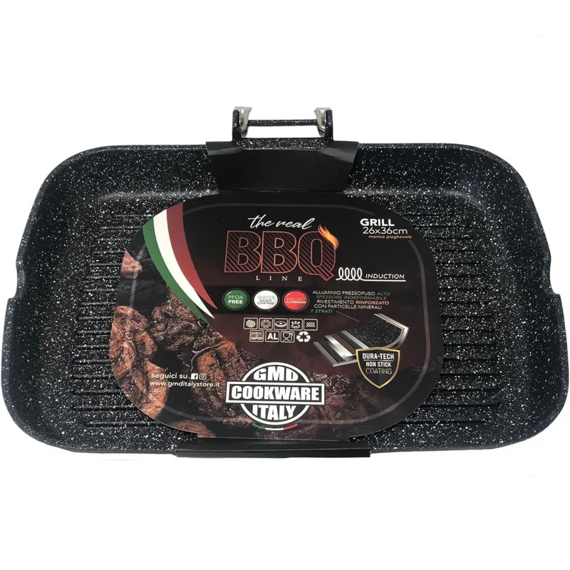 Bistecchiera grill con manico pieghevole in legno cm 36x26