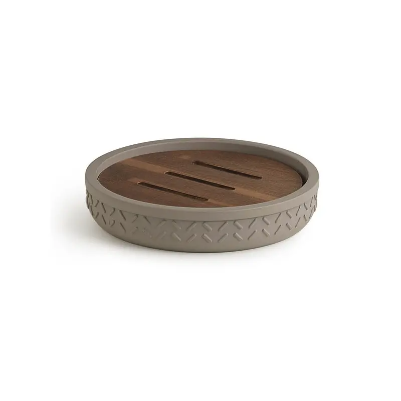 Portasapone Thea in resina e bambù grigio / naturale scuro 2,3 x 12 x 12 cm