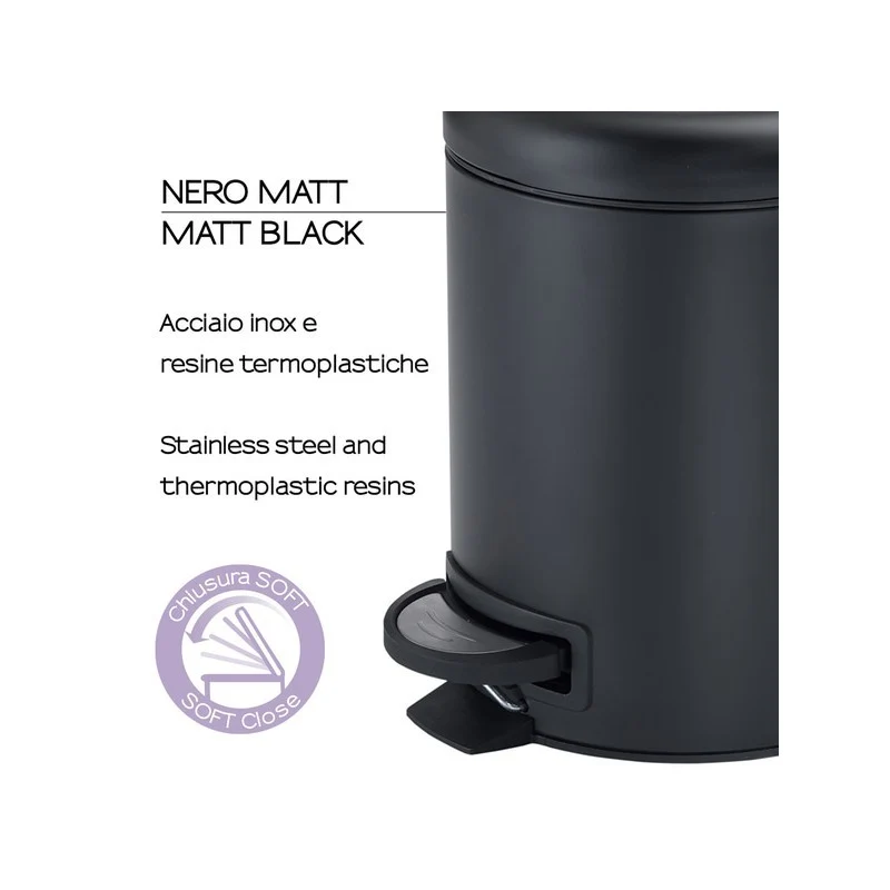 Portarifiuti bagno 3 lt Potty nero matt 25,1 x 17,4 x 22,6 cm