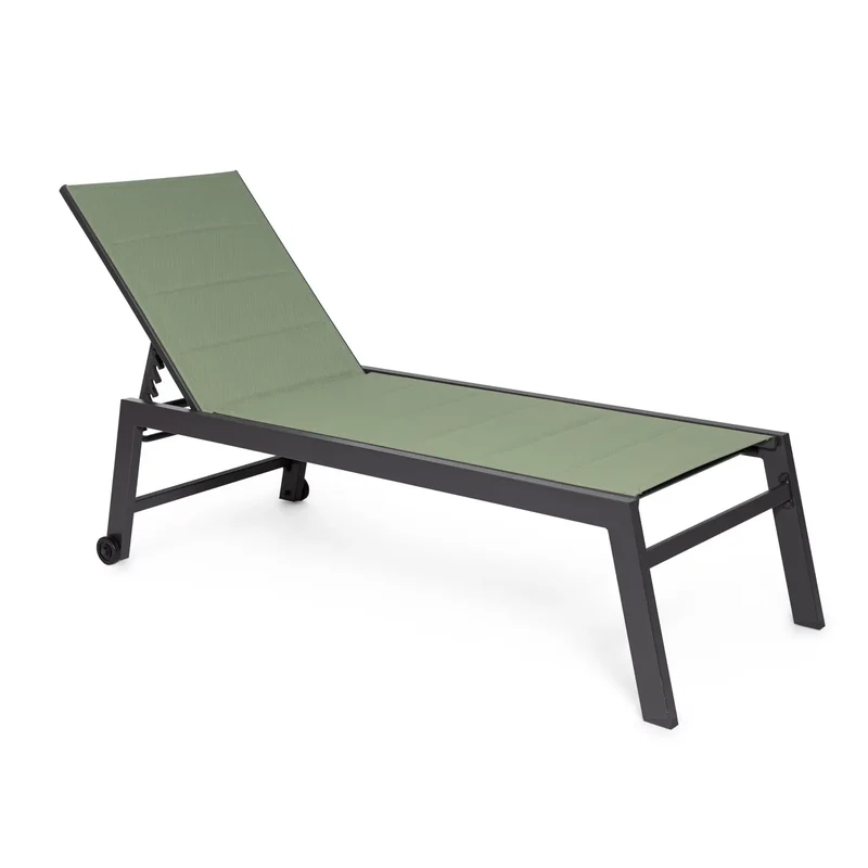 Lettino prendisole Hilde verde con ruote e schienale reclinabile cm 200x70x102h