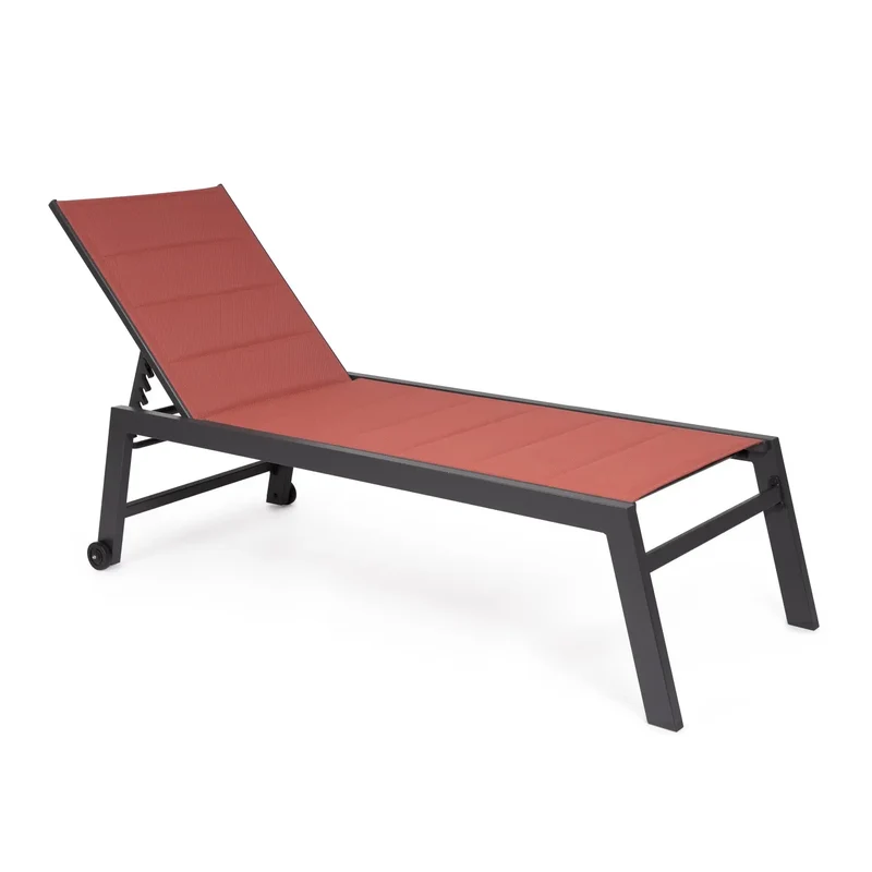 Lettino prendisole Hilde rosso con ruote e schienale reclinabile cm 200x70x102h