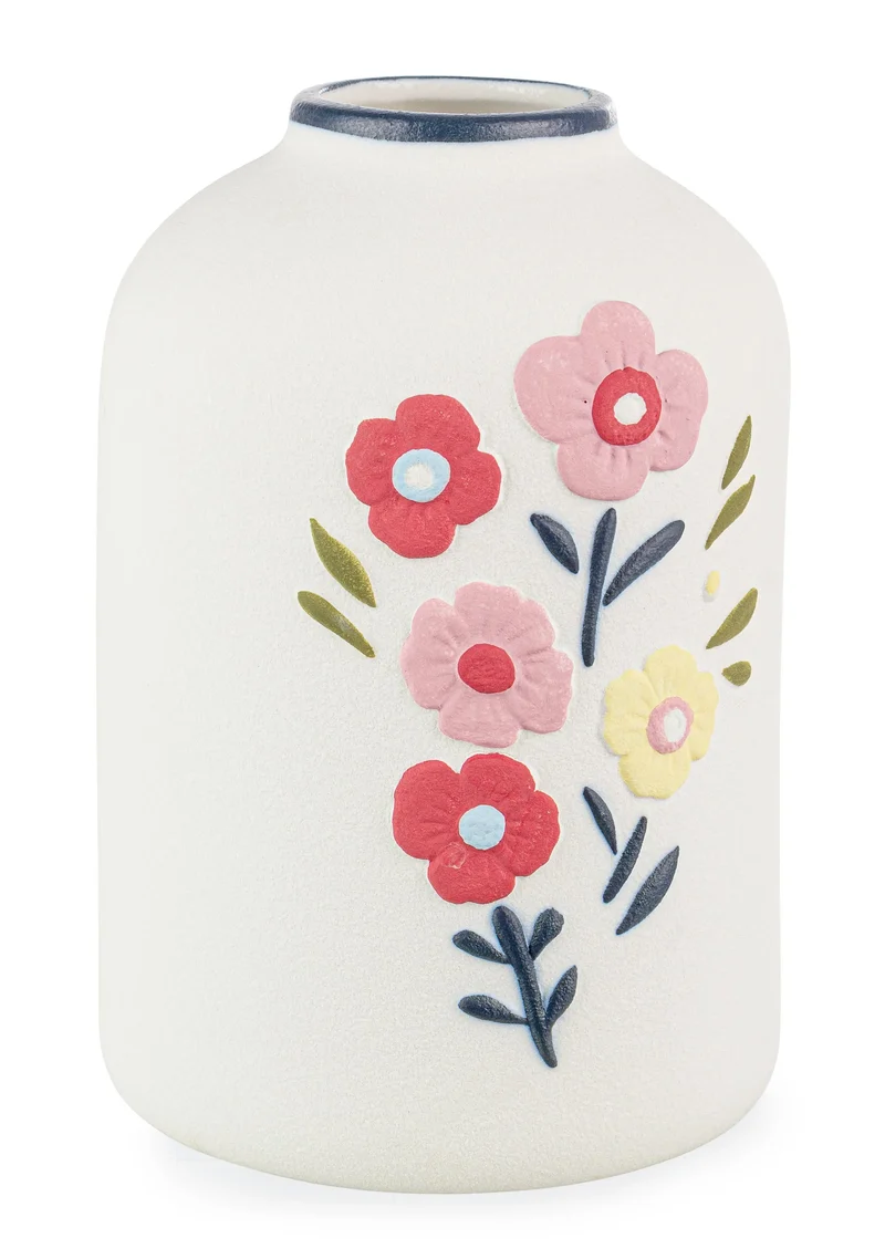 Vaso Floryn tortora/bianco con fiori ø13.5x19.2 h