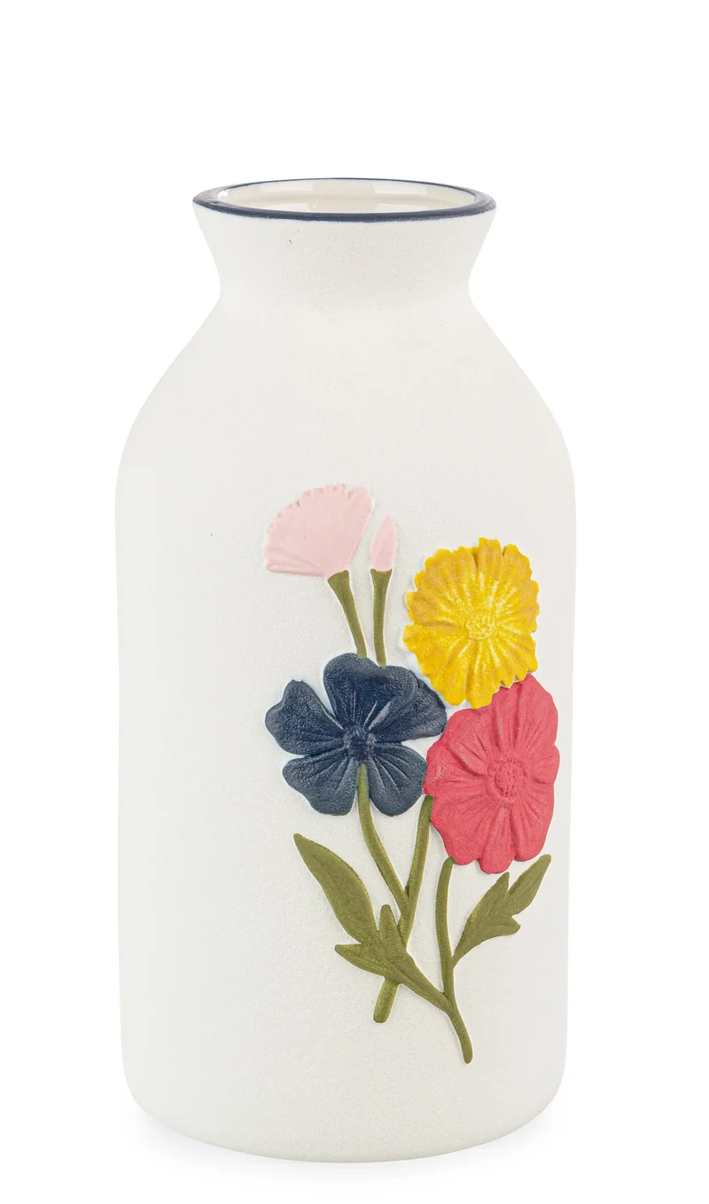 Vaso Floryn tortora/bianco con fiori Ø 11x22.2 h