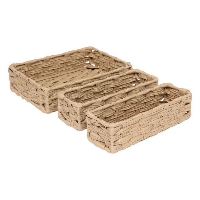 Set di 3 cesti bassi beige cm 27x20x7h