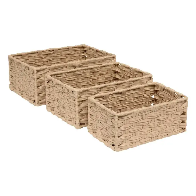 Set di 3 cesti alti beige cm 30x21x12h