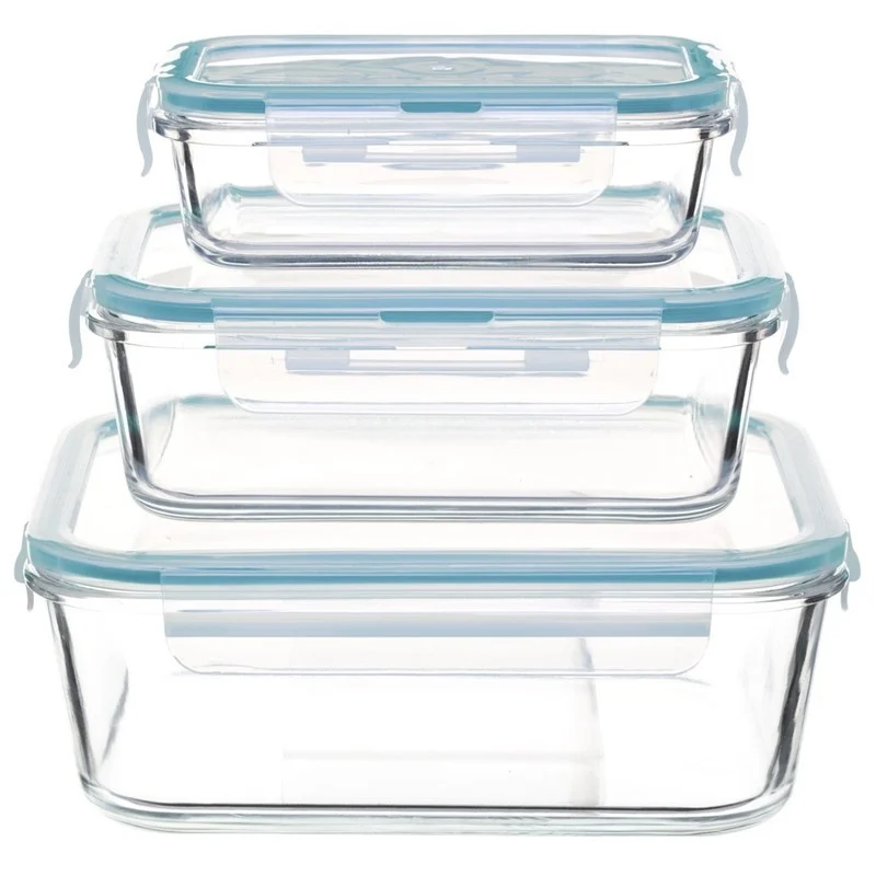 Set 3 contenitori in vetro con coperchio