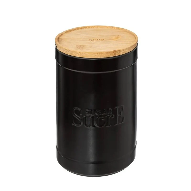 Barattolo zucchero in ceramica nera con coperchio in bamboo Ø 12,2 cm