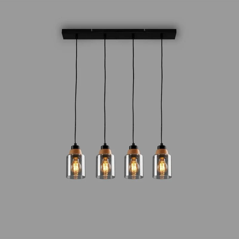 Briloner sospensione Royk 4xe27 65 cm nero vetro fumo 65 x 9,5 x 120 cm