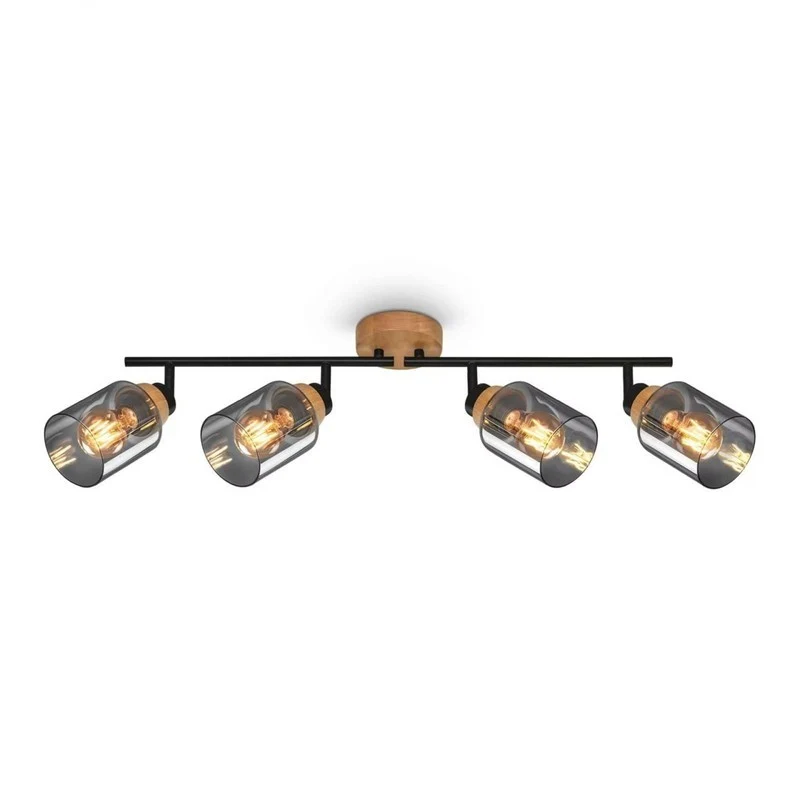 Briloner Hema barra 4xe27 legno nero in vetro smoke
