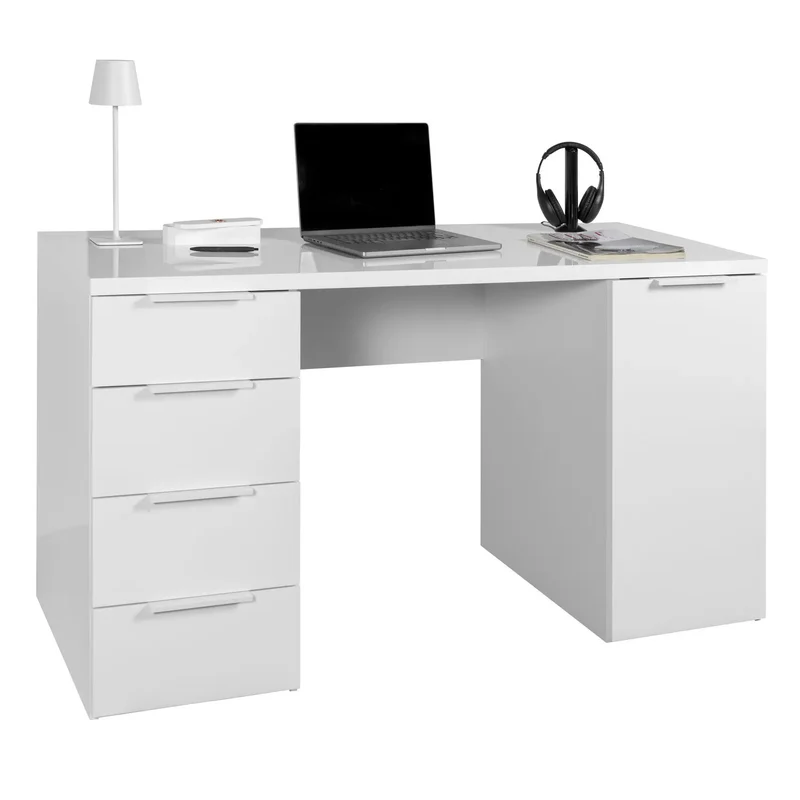 Scrivania 4 cassetti e 1 anta bianco laccato cm 146x60x75 h
