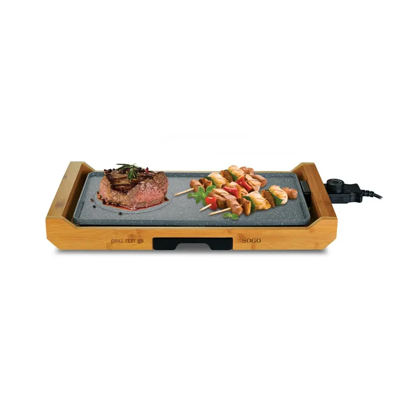 Piastra grill elettrica 2200W con base in bamboo cm 43x23