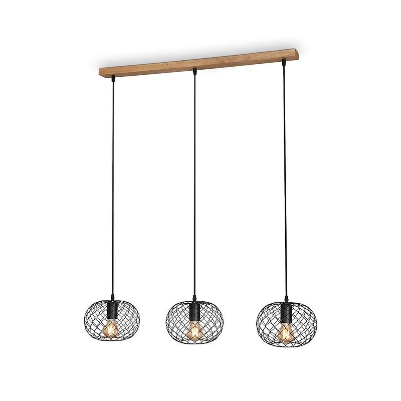 Sospensione Winki 3xe27 90 cm nero/legno