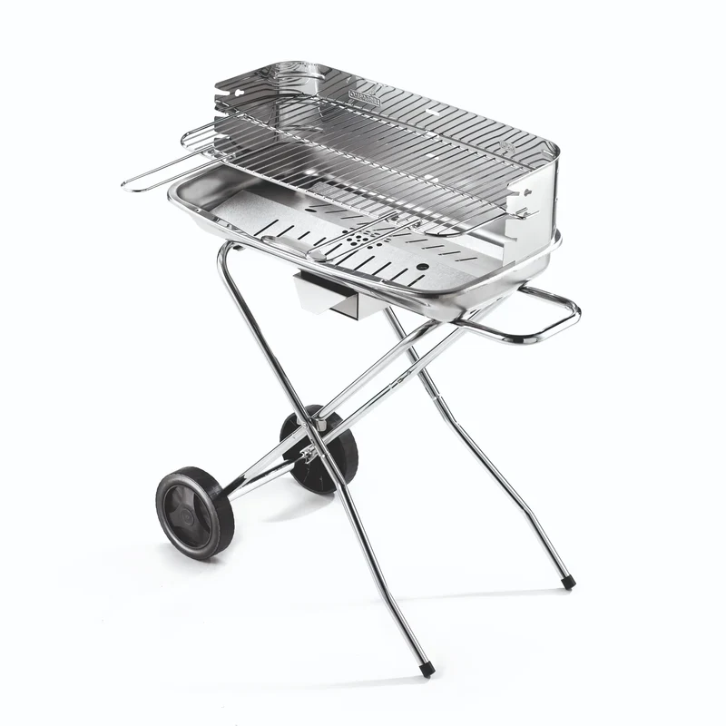 Barbecue 60x40 cm Pro in acciaio inox con carrello e griglia regolabile