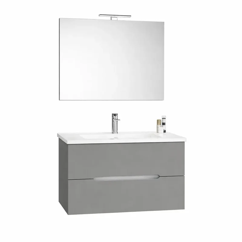 Mobile bagno Iris con lavabo e specchio led 106 cm rovere grigio
