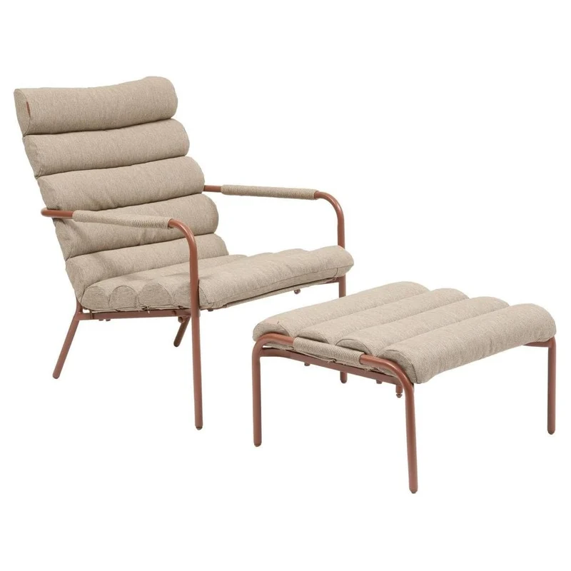 Sedia relax da giardino solani coffee/mogano con poggiapiedi