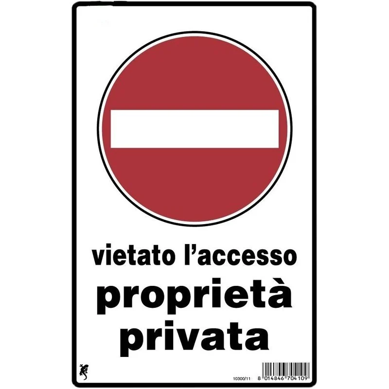 Cartello in plastica "vietato l'accesso proprietà privata" 30 x 20 cm