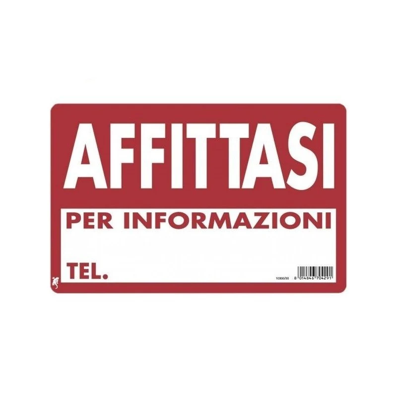 Cartello in plastica "affittasi" bianco/rosso 20 x 30 cm