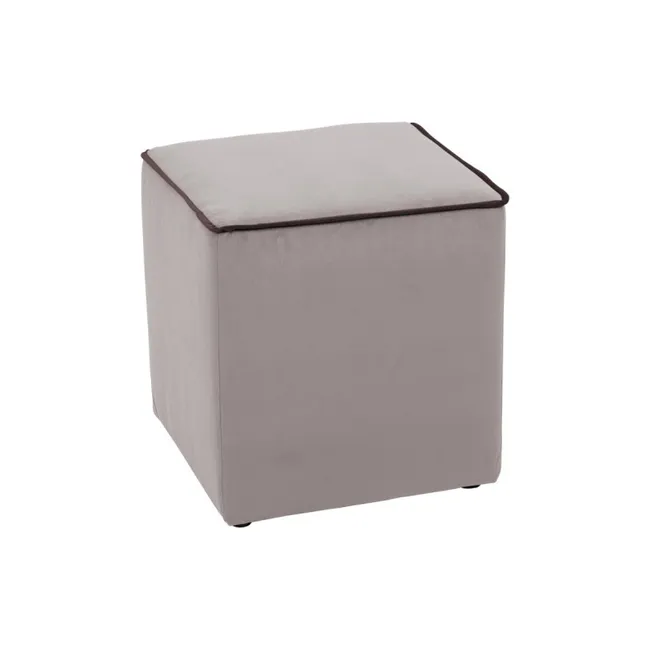 Pouf Zeno velluto tortora - bordo marrone