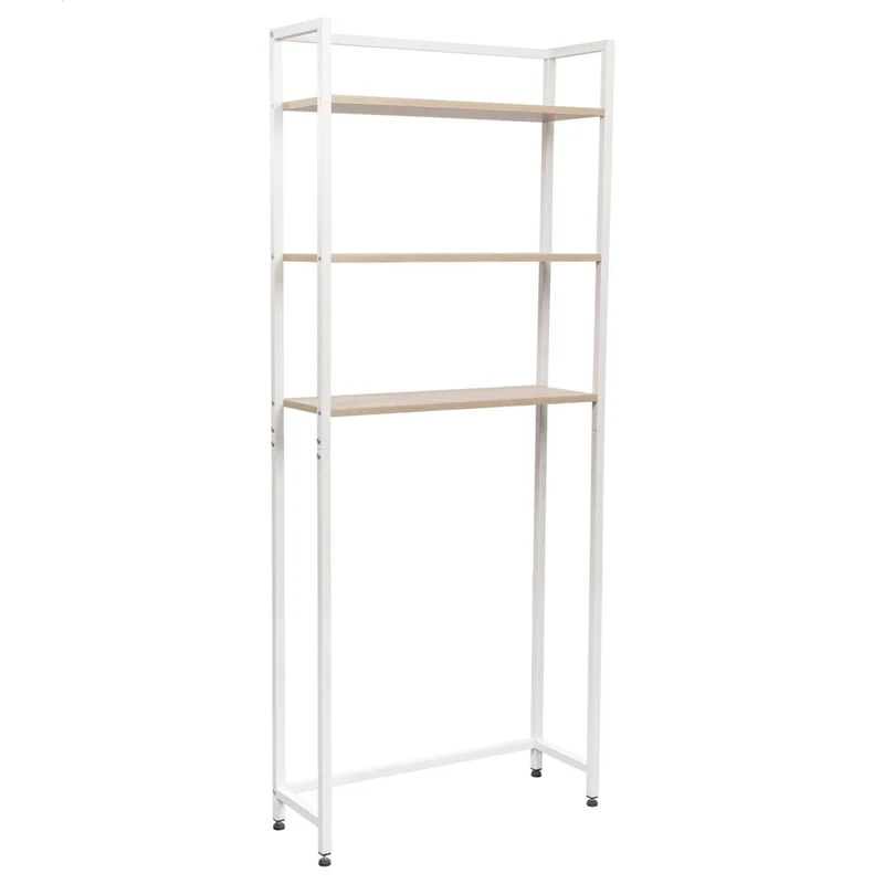 Mobile lavatrice Janet con 3 ripiani metallo bianco/legno naturale 68x24x165 cm