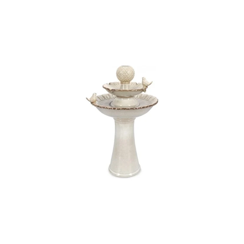 Bizzotto fontana con led e uccellini Niky beige cm 40,5 x 40,5 x 68 h