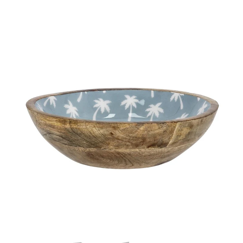 Bizzotto ciotola Keran azzurra Ø24x9,5h con decoro palme in legno di mango