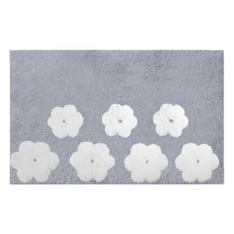 Tappeto bagno fiori color perla antiscivolo cm 50x80