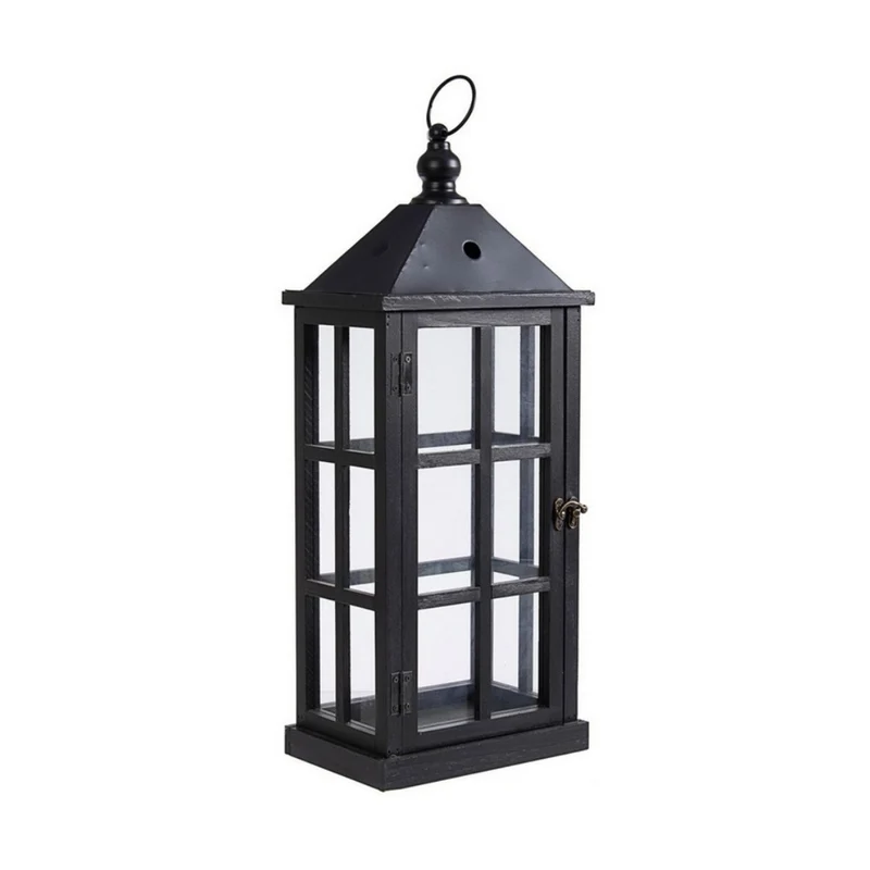 Lanterna nera h55 in legno e vetro 22,5x15