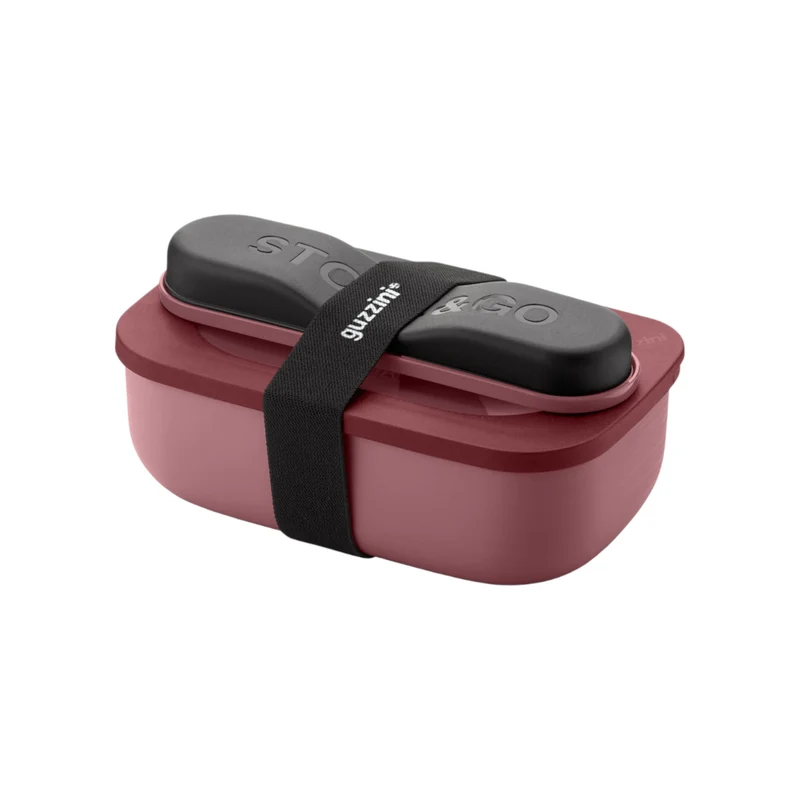 Set lunch box con posate da viaggio Store&Go Giallo rosso malva