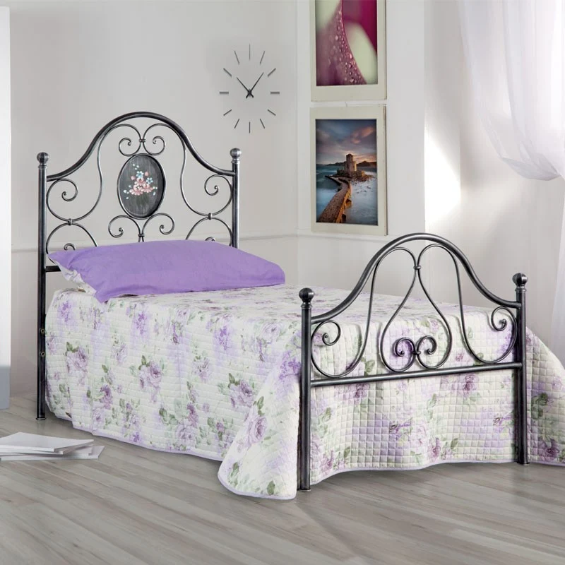 Letto in ferro singolo con pediera Nero Oro LORY 95x208x h130 cm