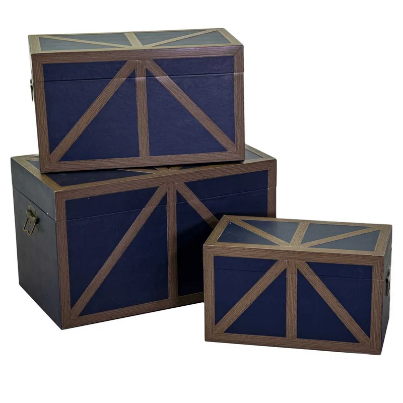 Rectangular blue wooden eco-leather trunk 1-3 cm68x38h40