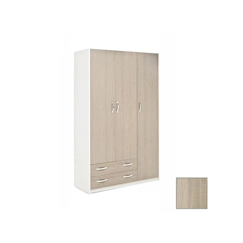 Armadio 3 ante e 2 cassetti cassa Bianco frontale olmo Cm 135x52xH 210