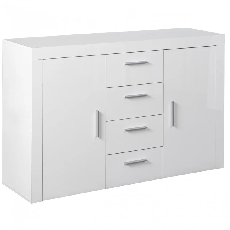 Mobile 2 Ante 4 Cassetti Laccato Bianco cm 134X40Xh. 86
