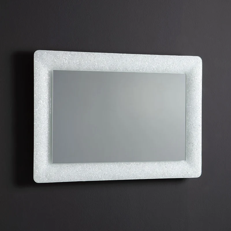 Specchio con cornice in vetro fuso color bianco 90x62 cm