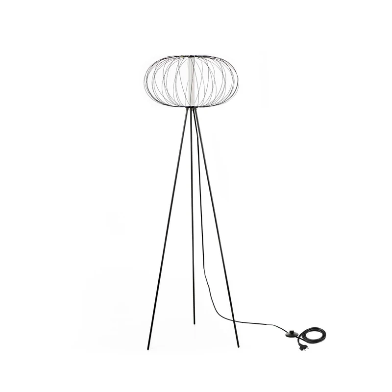 Lampada da terra in acciaio con paralume nero lucido 50x50x150h cm