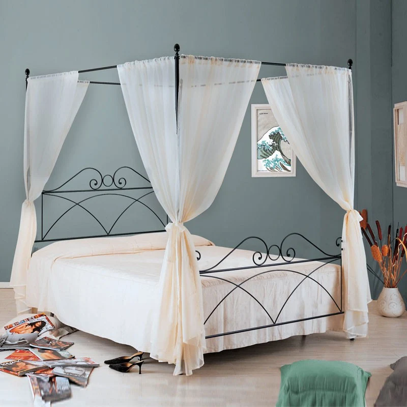 Letto in ferro matrimoniale con baldacchino SABRINA Nero 166x208x h210 cm