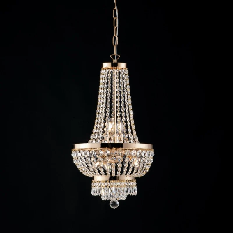 Lampadario imperiale in ferro e ottone Oro con stass cinque luci 35x h70 cm
