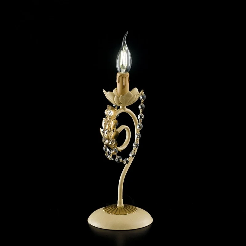 Lumetto in ferro Avorio Decape e Oro strass damasco una luce 16x h39 cm