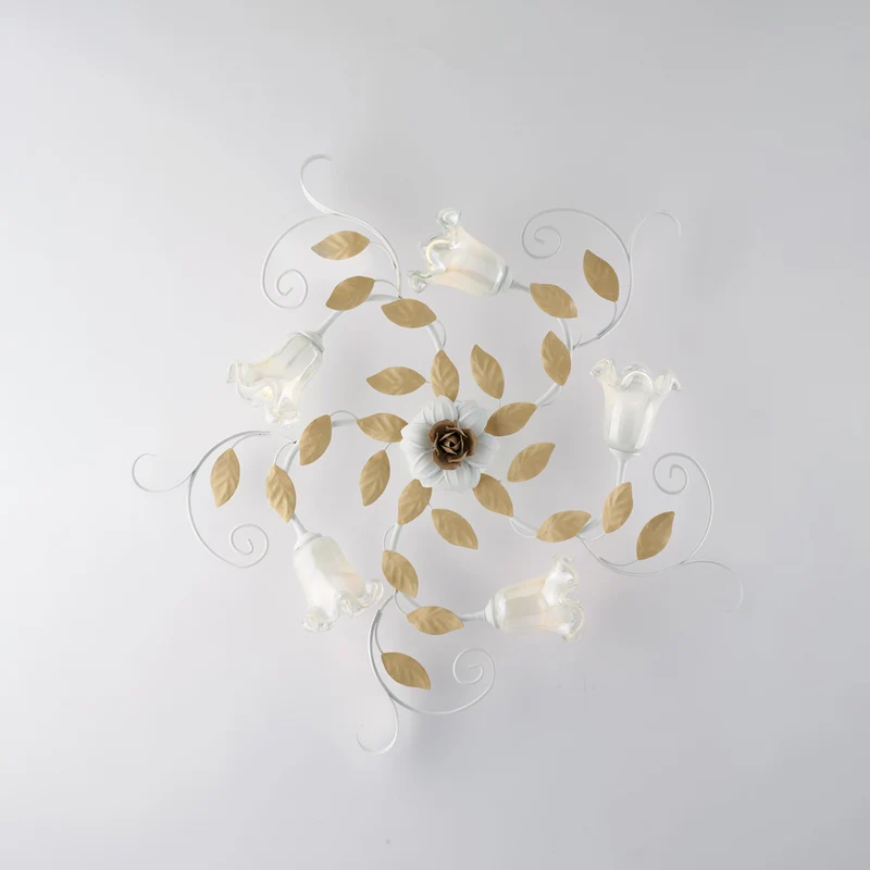 Plafoniera in ferro laccato bianco shabby 5 luci H.17 - Ø80