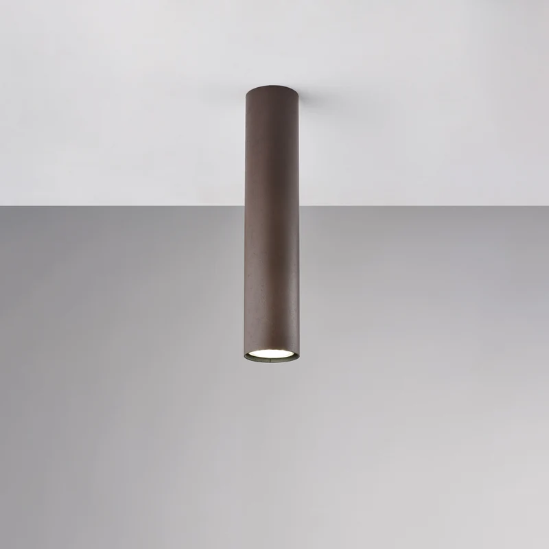 Plafoniera in ferro laccato nero GU10 con decorazione effetto ruggine 1 luce H.30 - Ø8