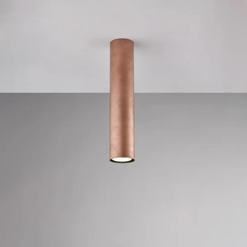 Plafoniera in ferro laccato nero GU10 con decorazione rame antico 1 luce H.30 - Ø8